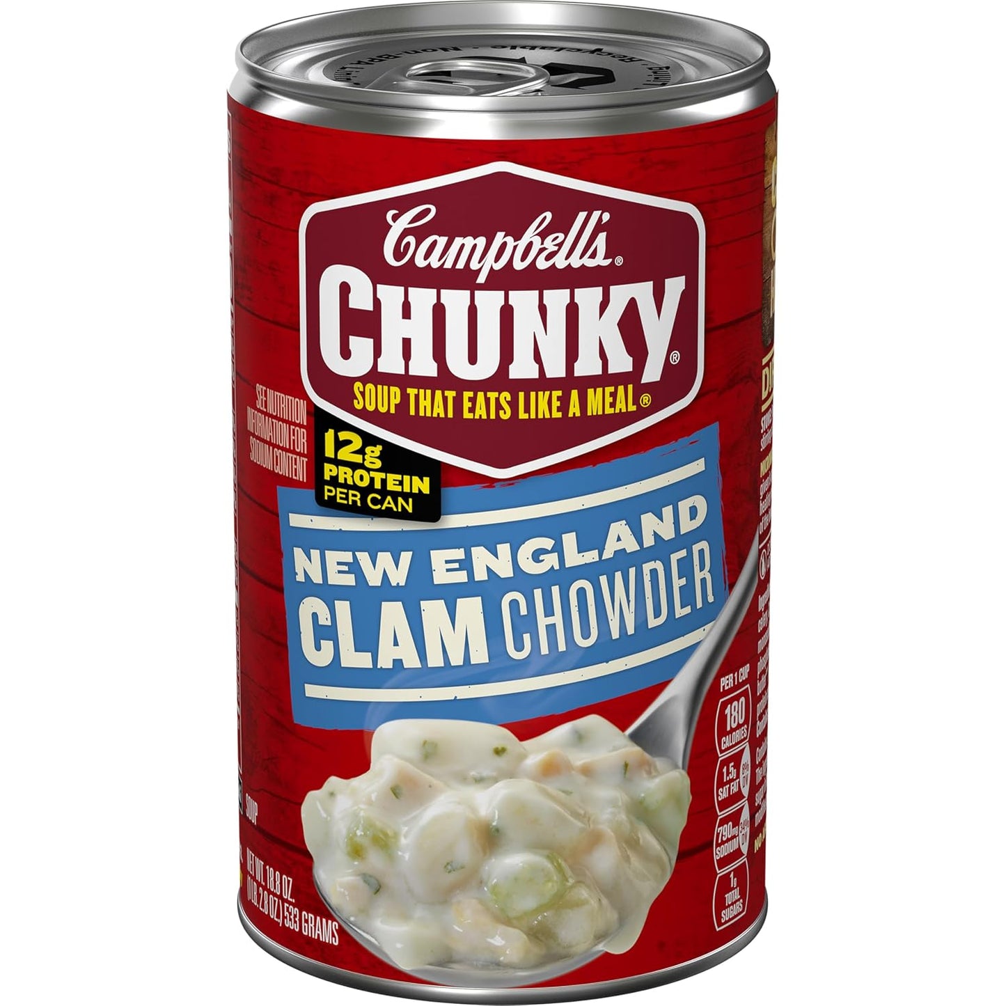 Campbell's Chunky New England Clam Chowder Soup, 18.8 Oz Can, Microwavable, 12 Grams Protein