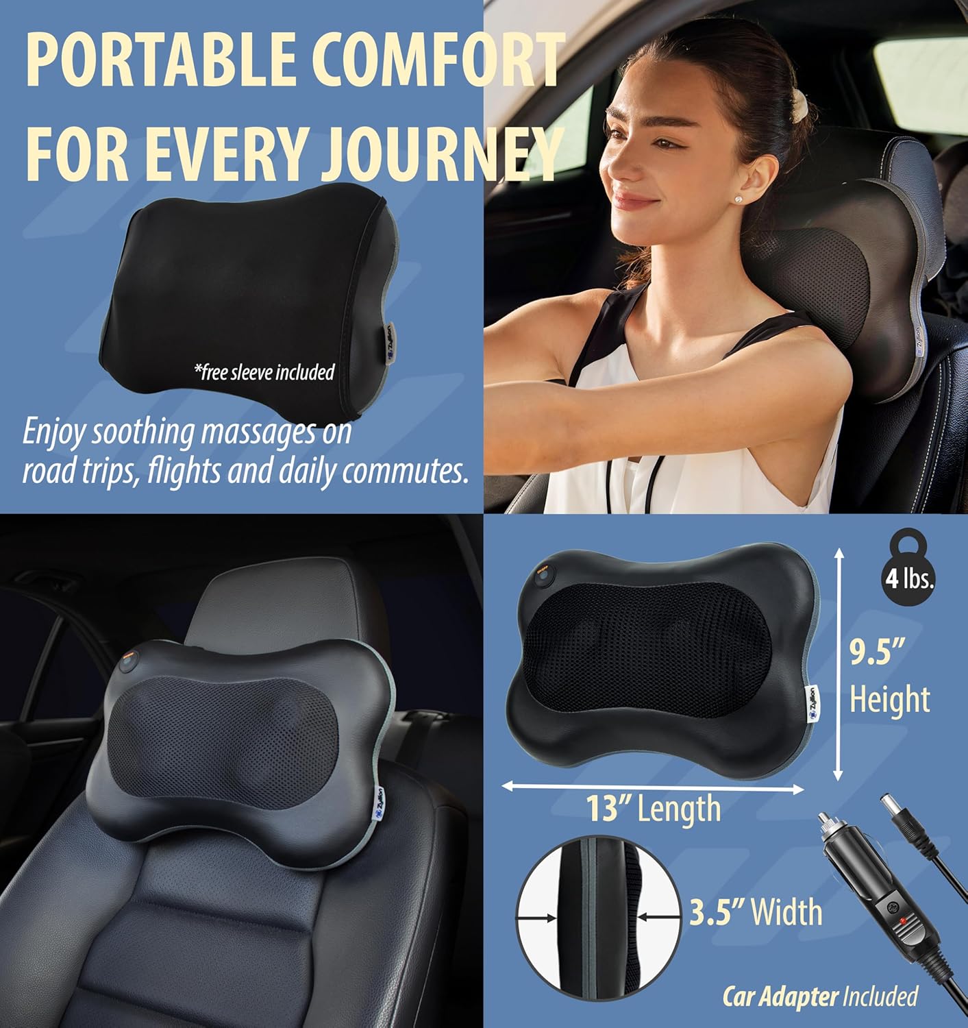 Zyllion Shiatsu Back and Neck Massager with Heat - 3D Electric Kneading Deep Tissue Massage Pillow