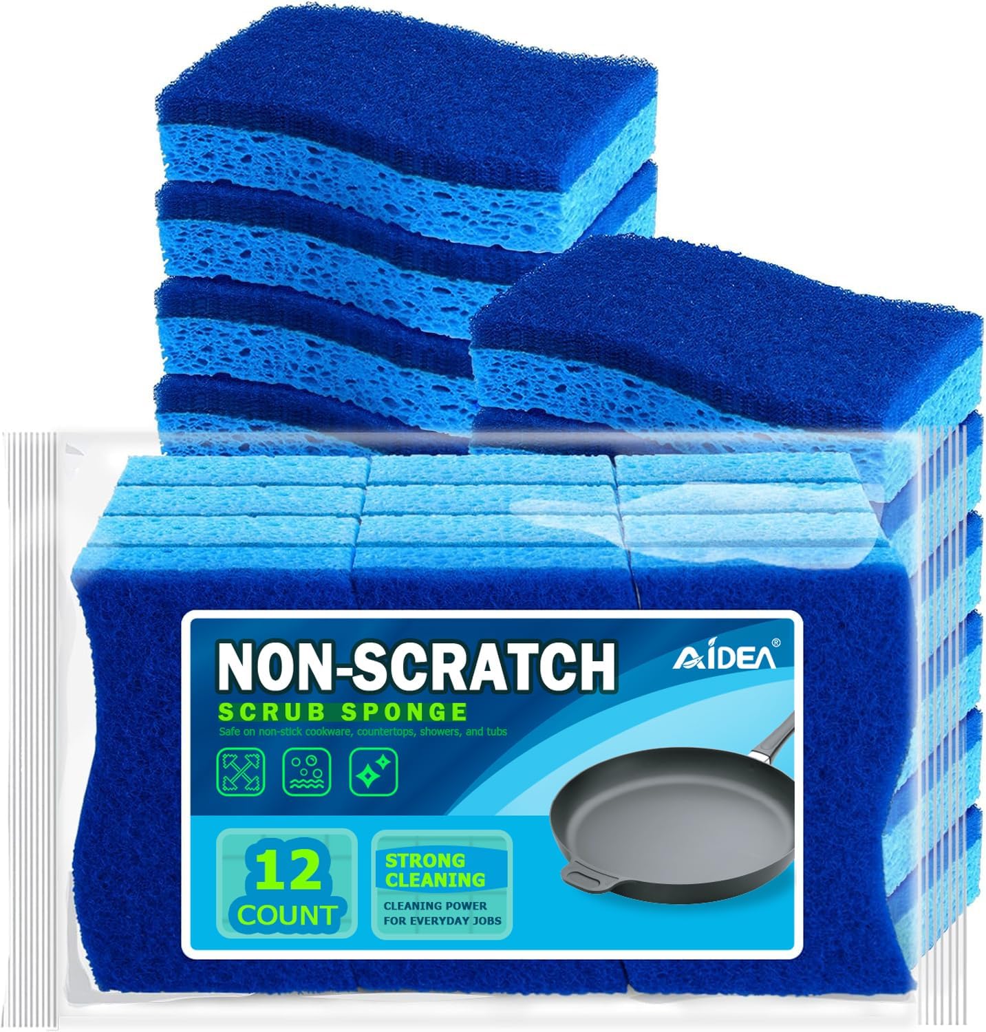 AIDEA Sponges Kitchen-24Count, Non-Scratch Scrub Sponge, Sponge for Dishes | Kitchen Sponges for Non-Stick Cookware, Cleans Fast Without Scratching, Cleaning Power for Kitchen, Bathroom, Household