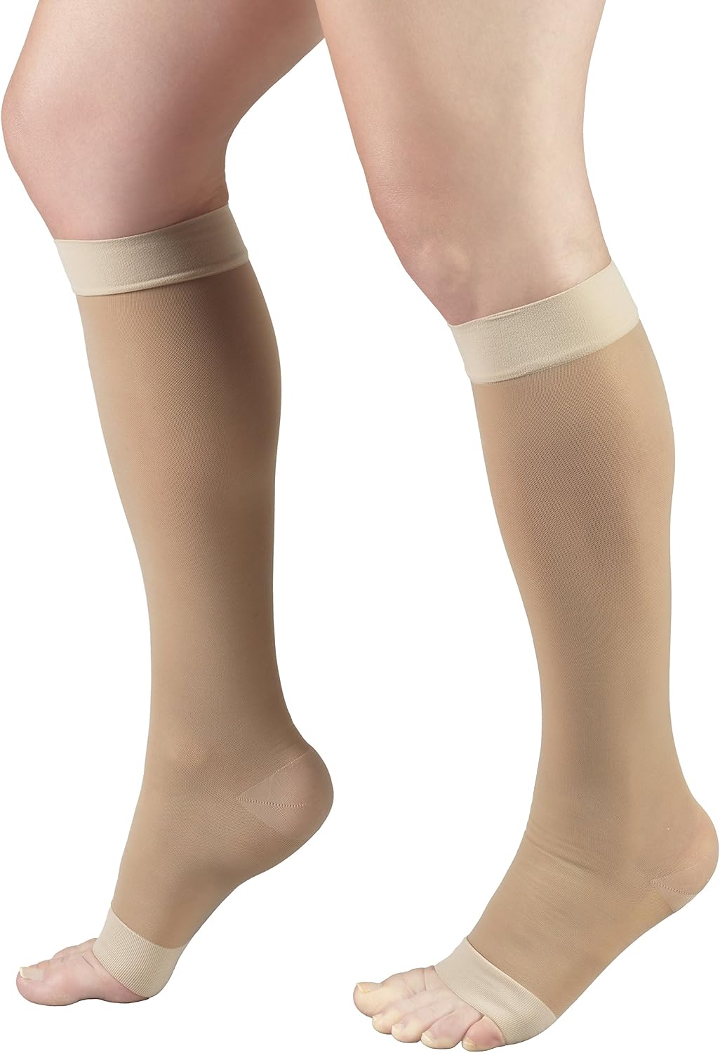 Truform 15-20 mmHg Women's Knee High Compression Stockings, Open Toe, Medium