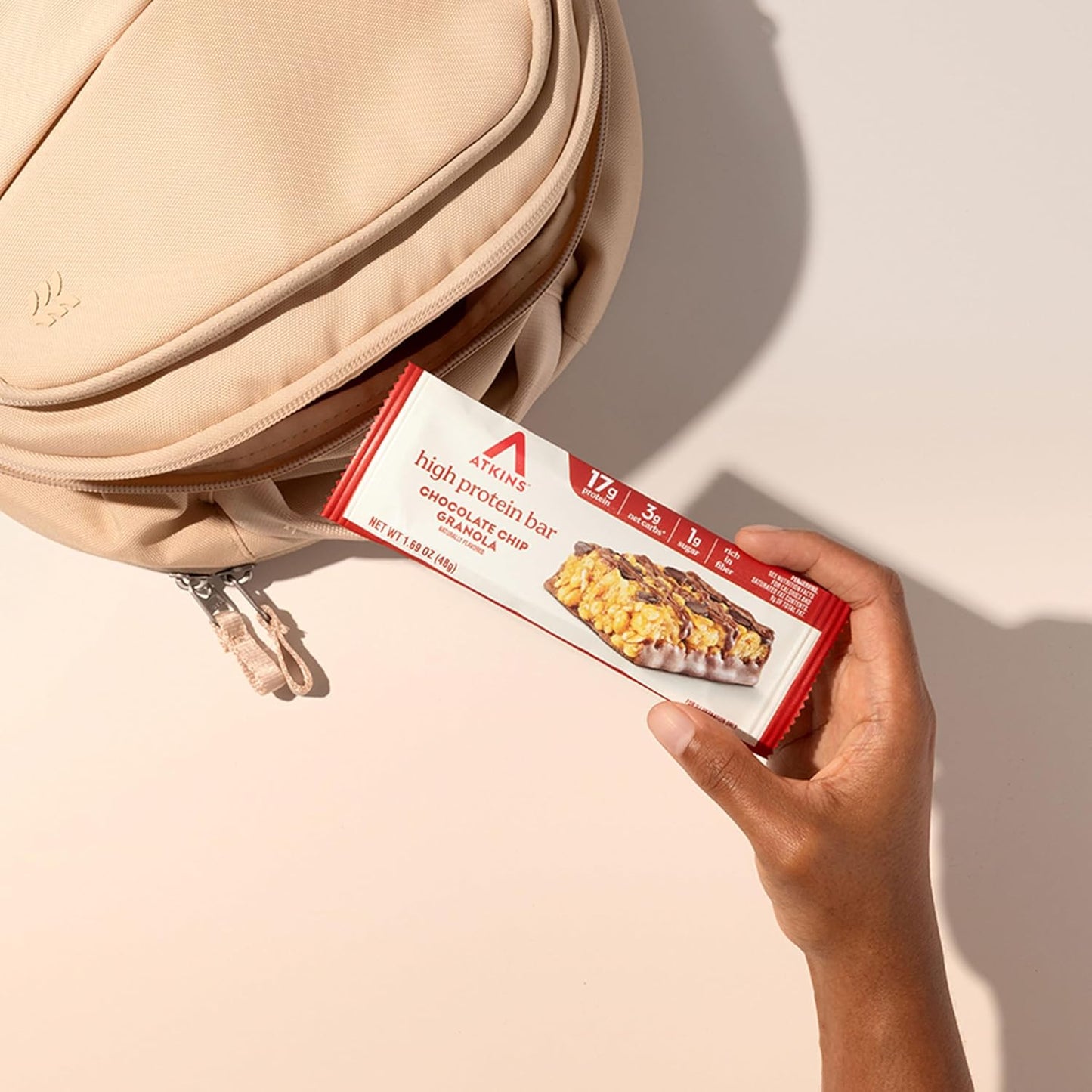 Atkins Chocolate Chip Granola Protein Bar, 12 Count, High Fiber, Low Sugar, 17g Protein