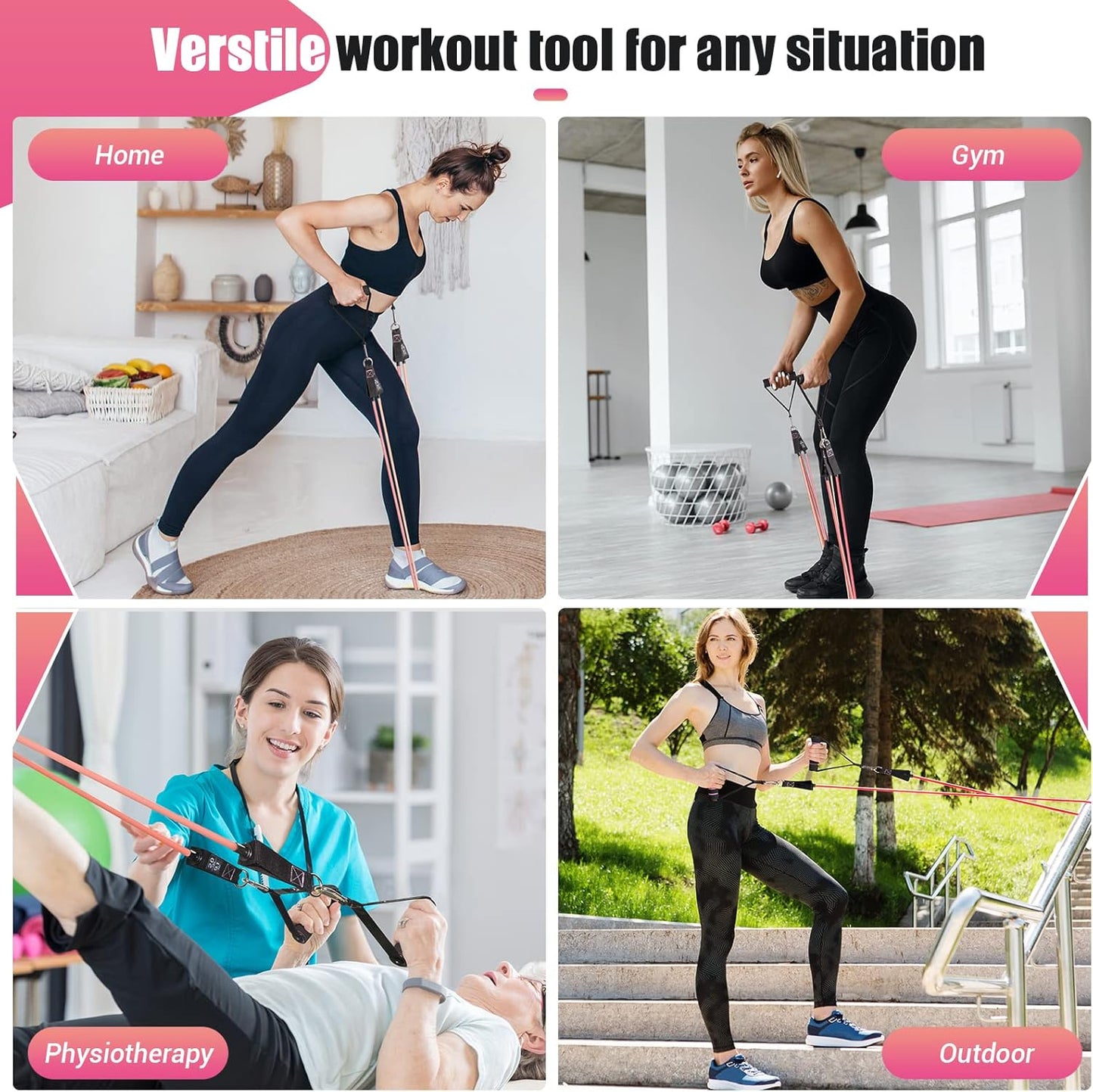 Resistance Bands with Handles for Women, 5 Level Exercise Bands