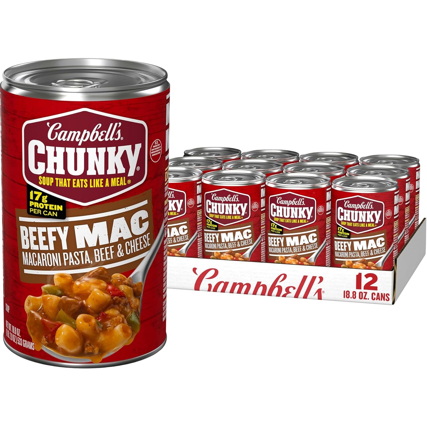 Campbell's Chunky Chili Mac Soup, 18.8 Ounce Can, High-Protein Canned Soup for Game Day Snacks