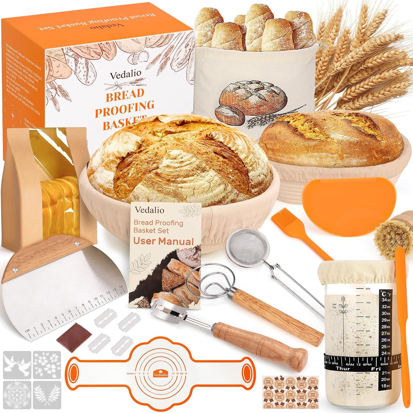 Sourdough Bread Baking Supplies, Sourdough Starter Kit, Bread Proofing Basket, Bread Making Tools Kit, Sour Dough Kit Tools, Sourdough Proofing Basket, Sourdough Kit Gifts for Bakers Women Wife Mom