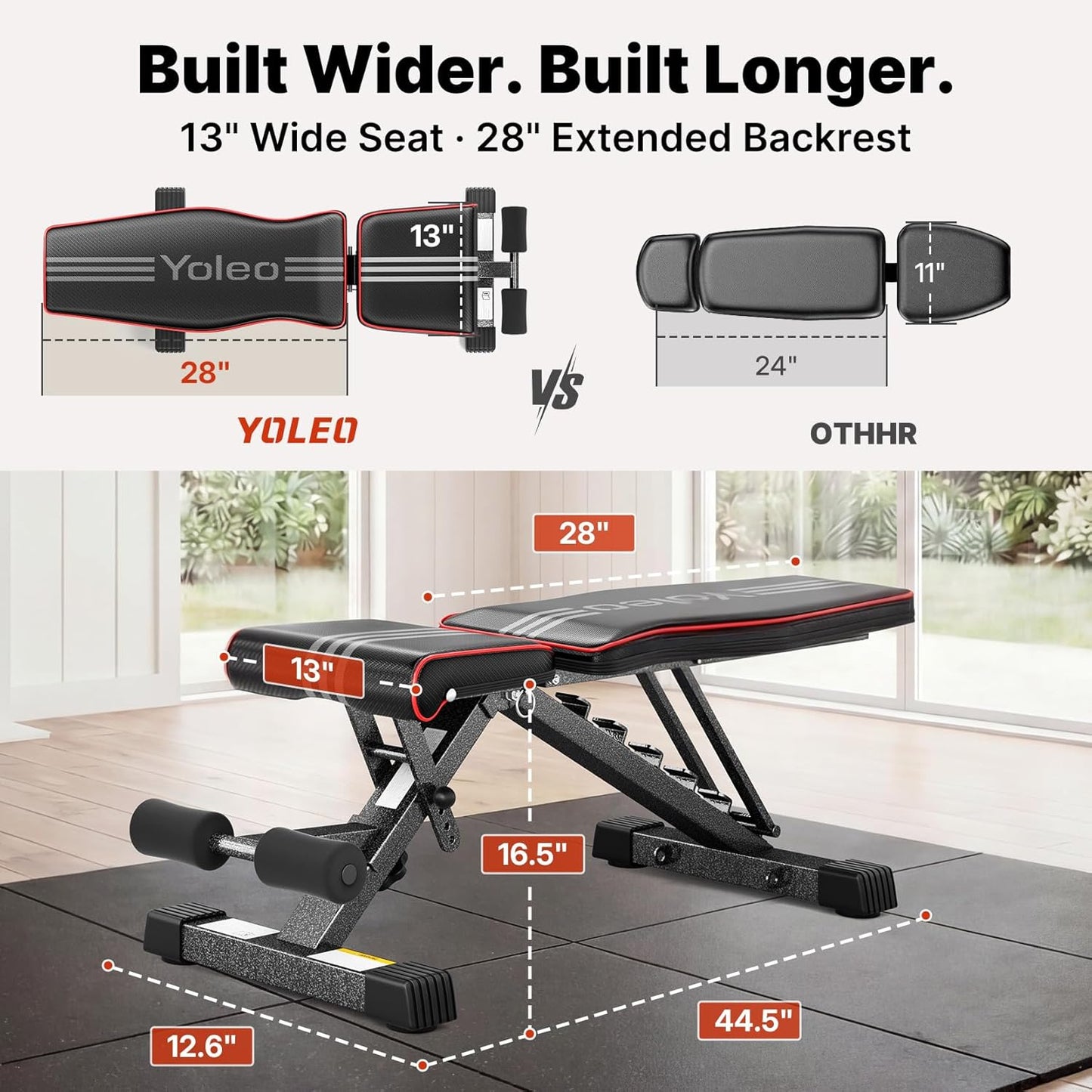 YOLEO Adjustable Weight Bench, ASTM-Certified 827LBS, 95% Pre-Assembled, Foldable Gym Bench