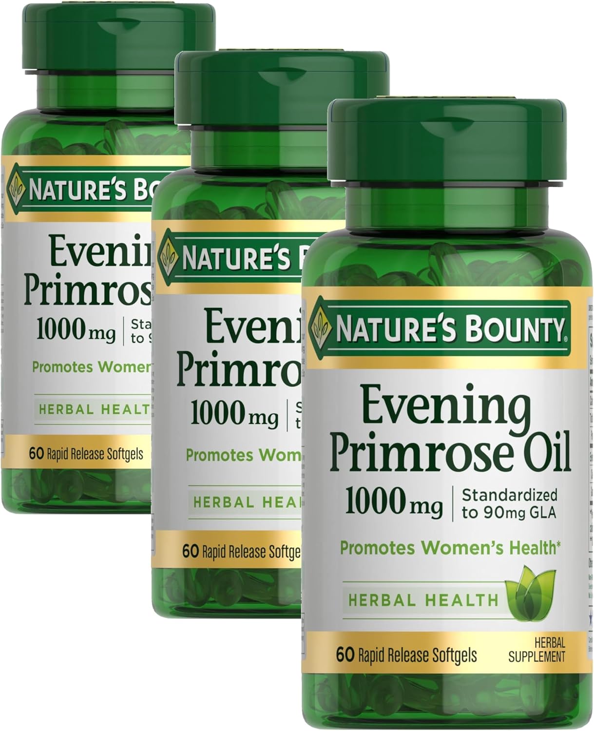 Nature's Bounty Primrose Oil 1000mg, Promotes Women's Health, Herbal Supplement, Gluten Free, 60 Rapid release Softgels