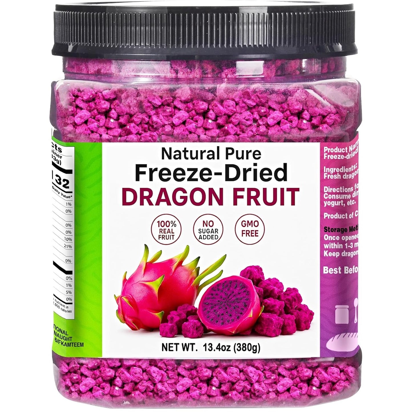 Freeze Dried Dragon Fruit Pieces, 7oz, 100% Natural, Gluten-Free, Vegan