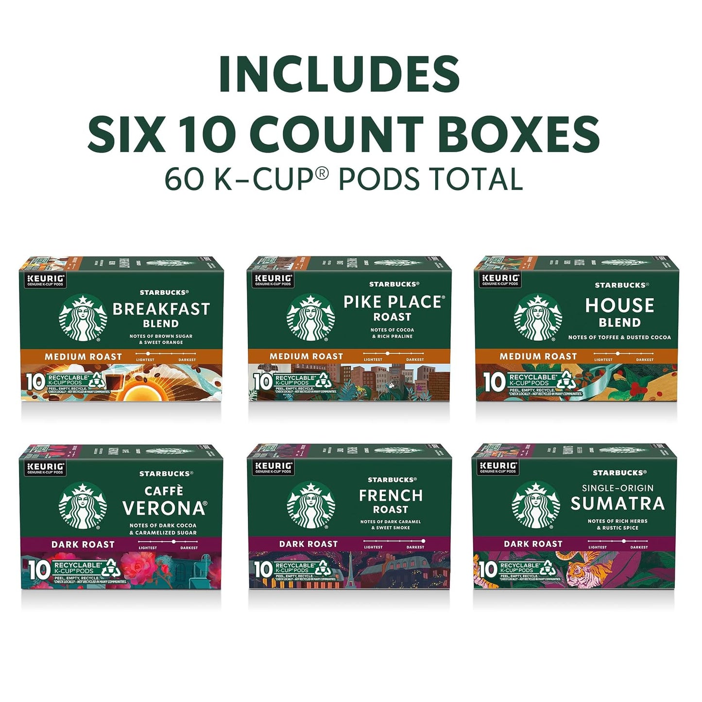 Starbucks K-Cup Coffee Pods Variety Pack 60 Count Keurig Compatible