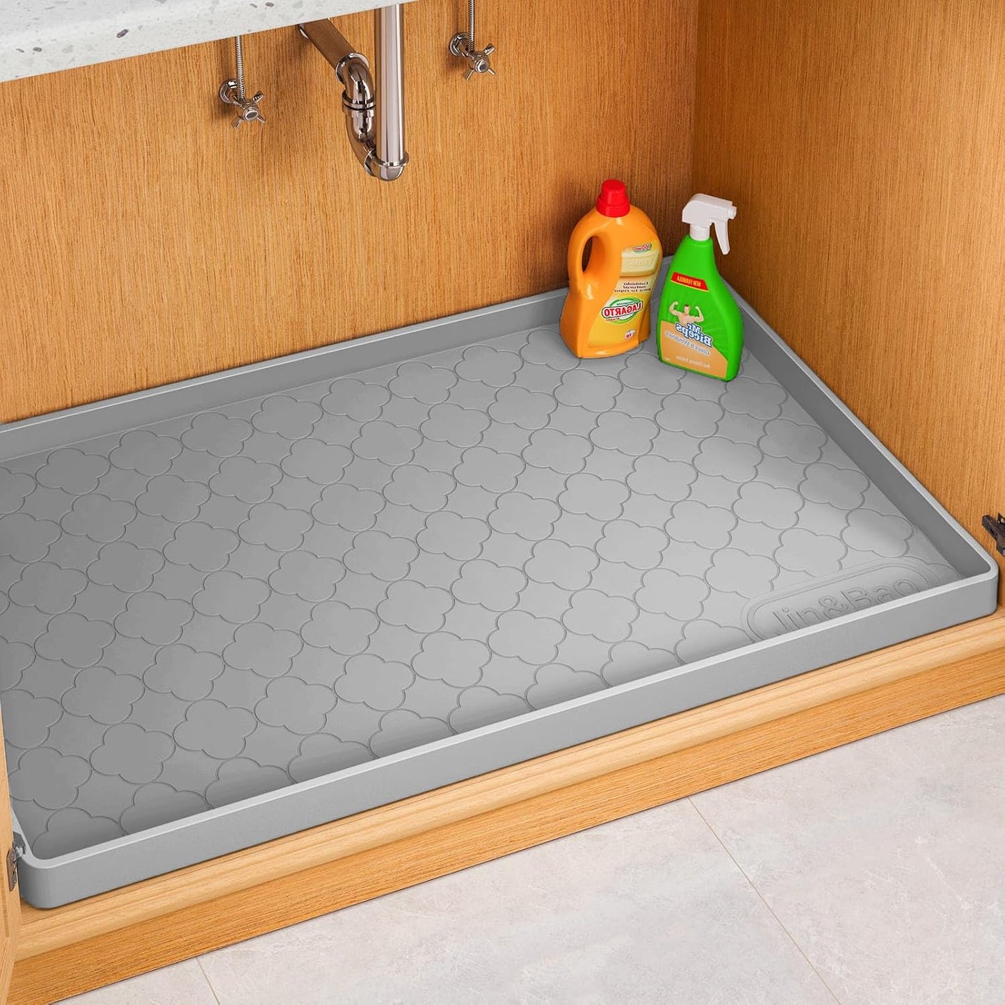 Jin&Bao Under Sink Mat 34" x 22" Waterproof Silicone Cabinet Kitchen Liner | Silicone under kitchen sink mat,cabinet protector,bathroom shelf liner,raised edge,anti-slip,easy to clean & dishwasher safe