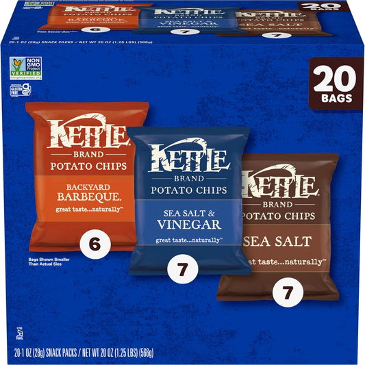 Kettle Brand Potato Chips Variety Pack, 20 Count, 1 Oz Bags