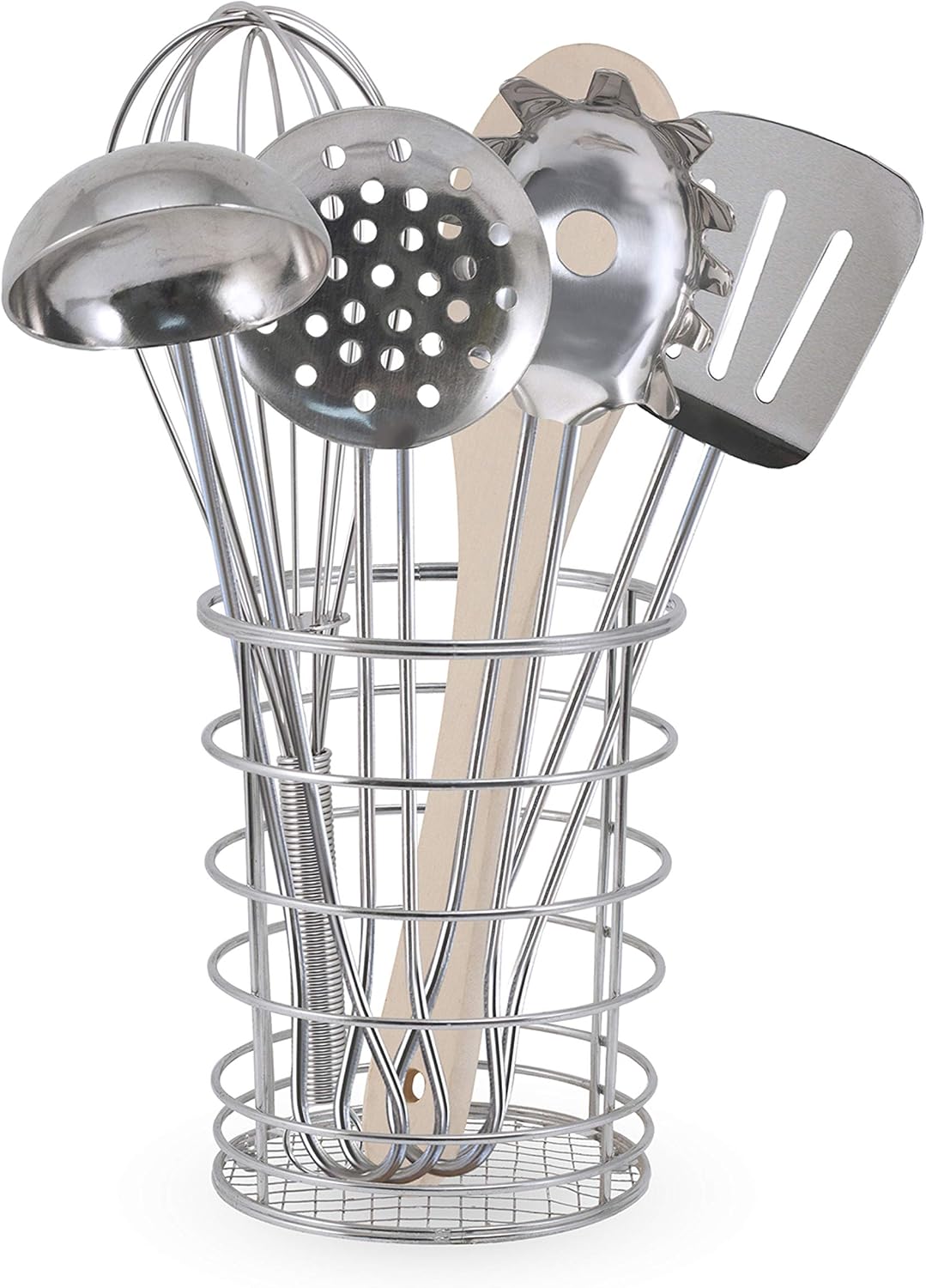 Melissa & Doug Stir & Serve Cooking Utensils (7 pcs) - Stainless Steel & Wooden Play Kitchen Accessories, Preschool Learning Toys for Girls & Boys 3+