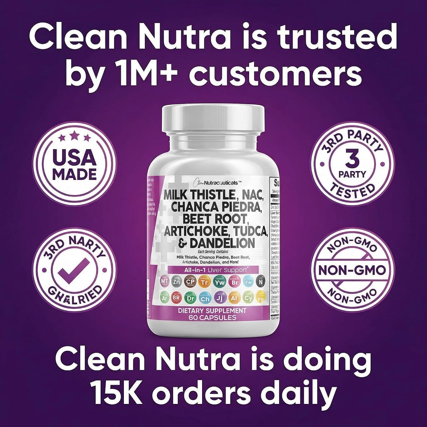 Clean Nutraceuticals Milk Thistle NAC Chanca Piedra Beet Root Artichoke Astragalus Dandelion Root - Liver Cleanse Detox & Repair Supplement Plus TUDCA Choline & Ginger - 1Pack