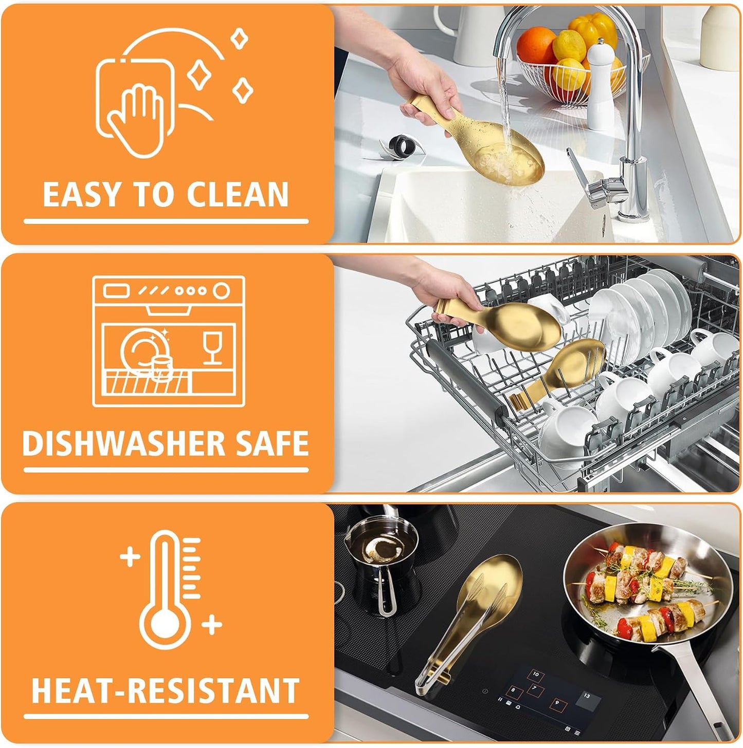 VanlonPro Stainless Steel Spoon Rest, Spatula Ladle Holder, Stainless Steel Utensil Spoon Rest Holder, Brushed Finish, Dishwasher Safe 9.8 x 3.7 Inch (Gold 1PC)