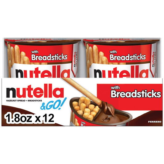 Nutella & Go! Chocolate Hazelnut Spread with Breadsticks, 12 Snack Packs, 1.8 oz Each
