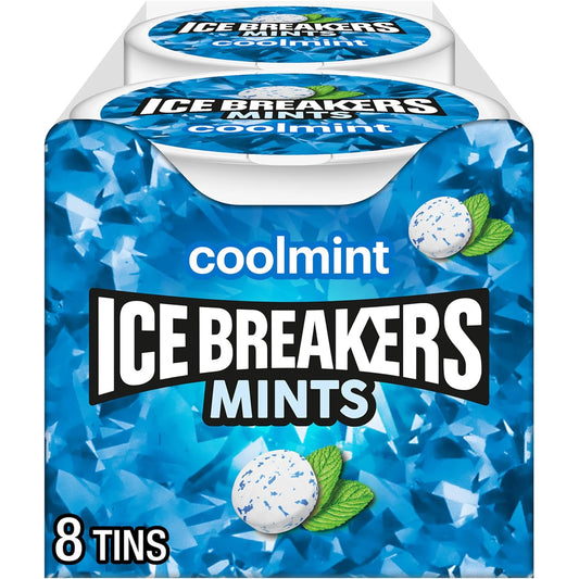 ice breakers coolmint sugar-free mints tins, 8 count, 1.5 oz each