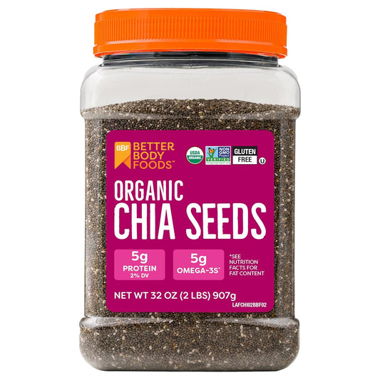 BetterBody Foods Organic Chia Seeds 2 lbs, Omega-3, Non-GMO, Gluten Free, Keto, Vegan