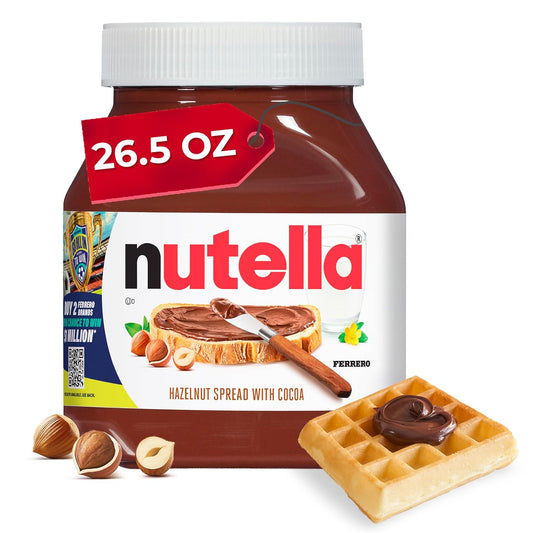 Nutella Hazelnut Spread with Cocoa, 26.5 oz Creamy Hazelnut Spread Jar, Breakfast Favorite and Snack