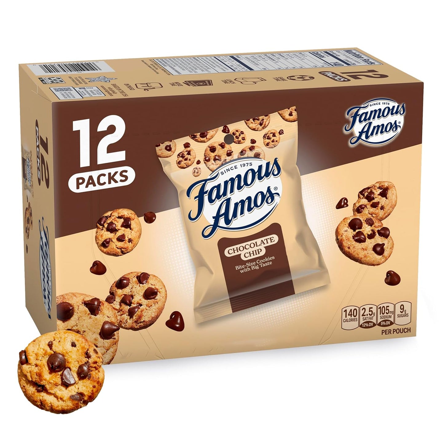 Famous Amos Classic Chocolate Chip Cookies, 12 Pack Box, 12 oz, Baked in USA