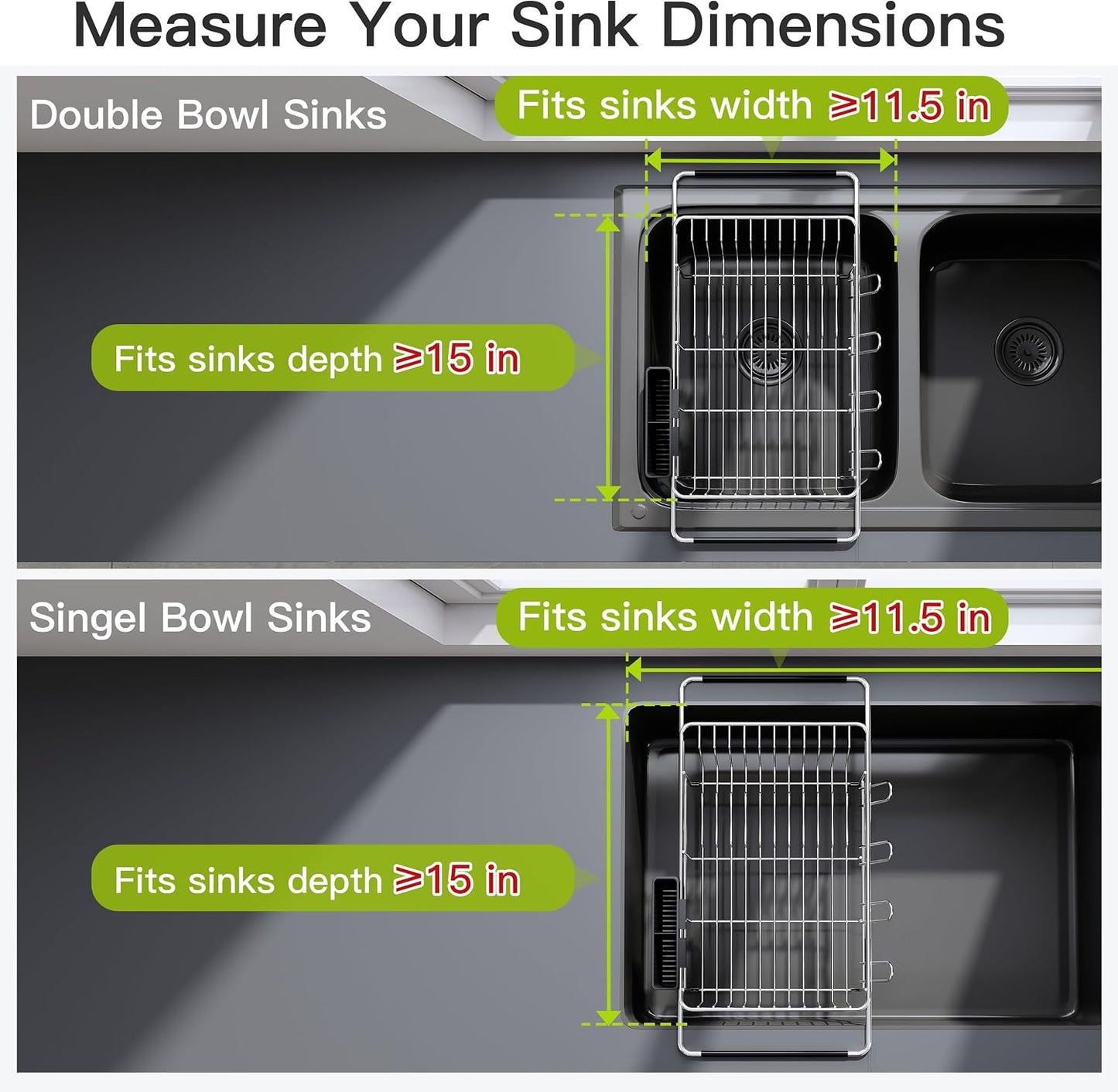 JASIWAY Dish Drying Rack in Sink, Dish Drainer with Cup and Utensil Holder | Over The Sink Expandable Stainless Steel Strainer Dryer Rack for Small Kitchen, Counter Space Saving, Fast Drain, Rustproof