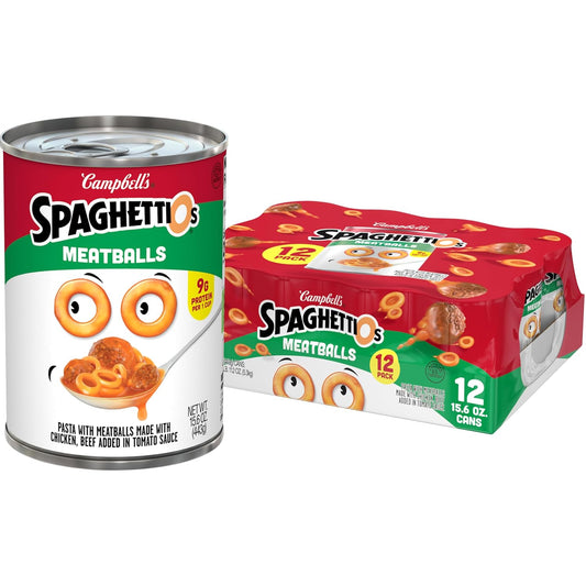 SpaghettiOs 15.6 oz Canned Pasta with Meatballs, 12 Pack, No Artificial Colors, No Added MSG