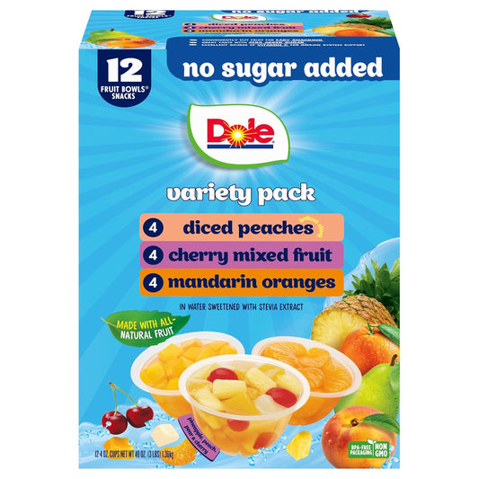 dole diced peaches mandarin oranges cherry mixed fruit no sugar added variety pack - 12 pack