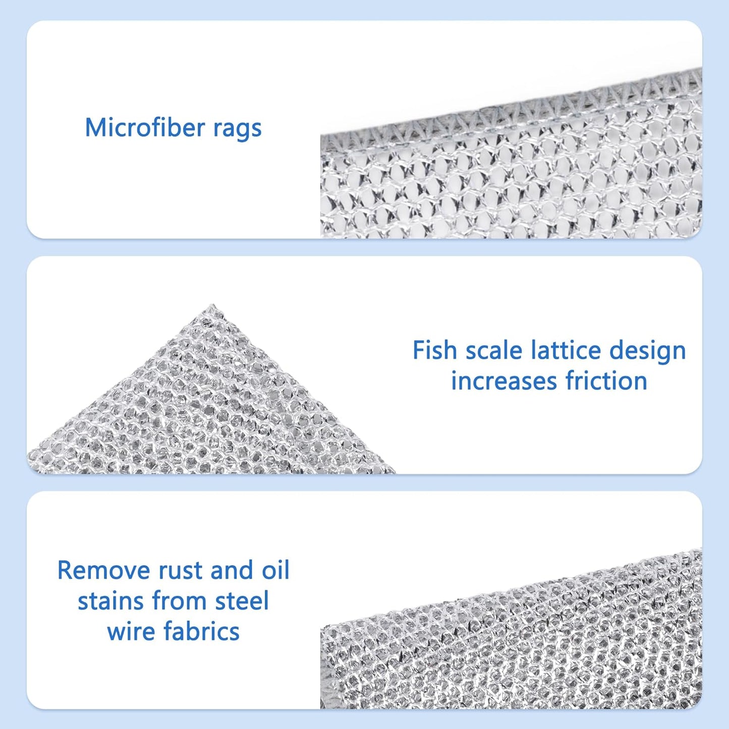 Aidoclip Non-Scratch Steel Wool Dishcloths Kitchen Scrubbers | Durable Pads Handle Wet or Dry Scrubbing on Dishes, Sinks and Cookware, Helping Lift Grease Without Scratching Surfaces.