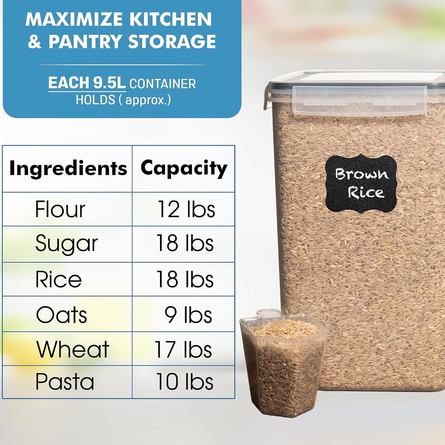 Extra Large Bulk Food Storage Containers with Airtight Lids for Kitchen and Pantry Organization