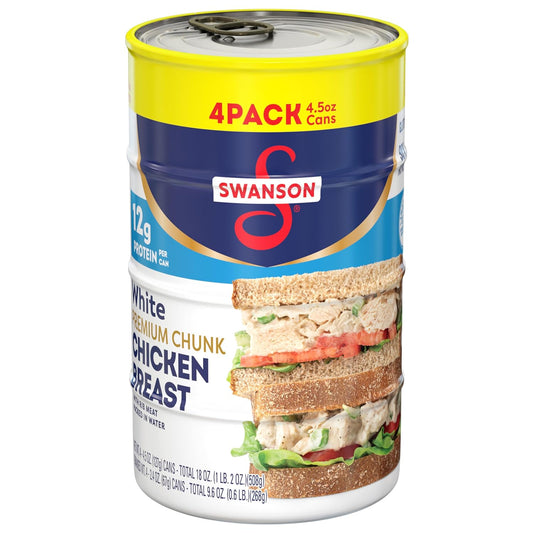 Swanson White Premium Chunk Chicken Breast in Water, 4.5 oz, Pack of 4