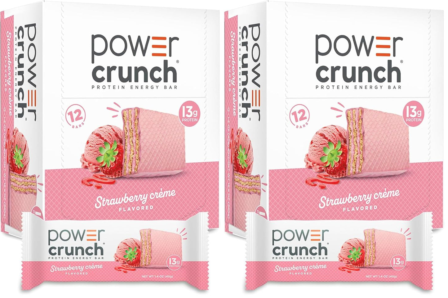 Power Crunch Protein Energy Wafer Bars Strawberry Crème 1.4 Ounce 12 Count