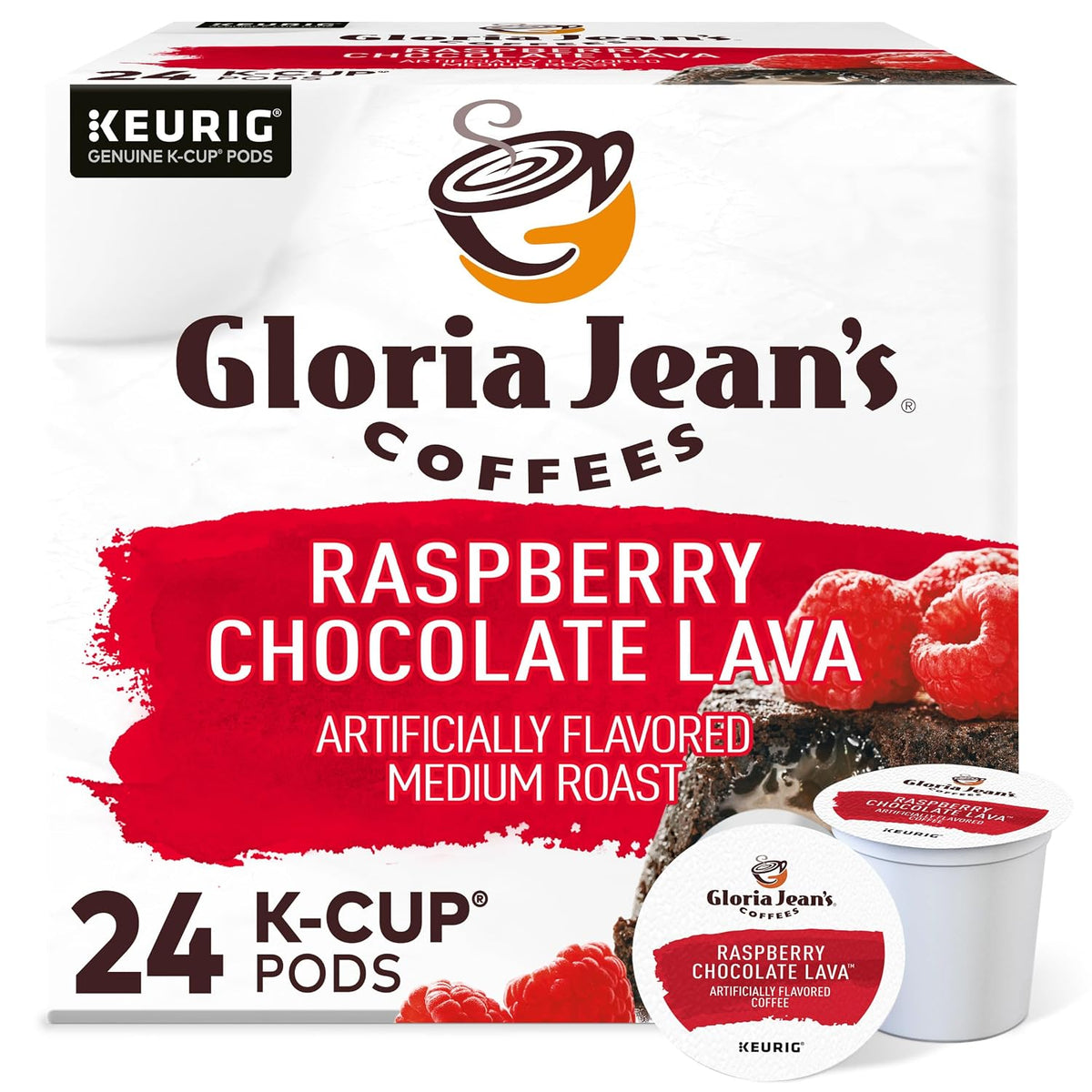 Gloria Jean's Coffees Raspberry Chocolate Lava Single-Serve Keurig K-Cup Pods Flavored Medium Roast Coffee 24 Count