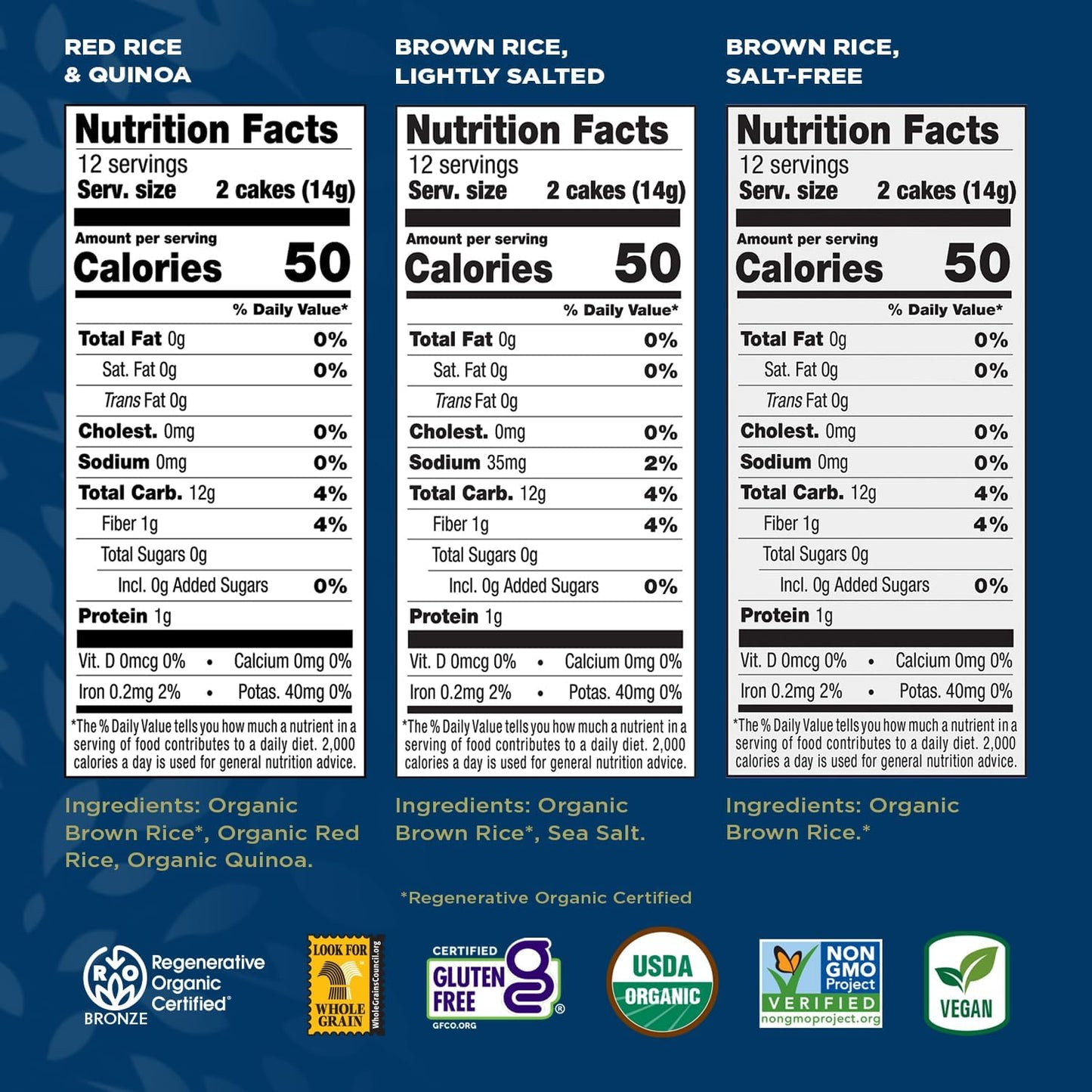 Lundberg Thin Brown Rice Cakes Variety 3-Pack, Regenerative Organic Certified, 6 Oz Ea