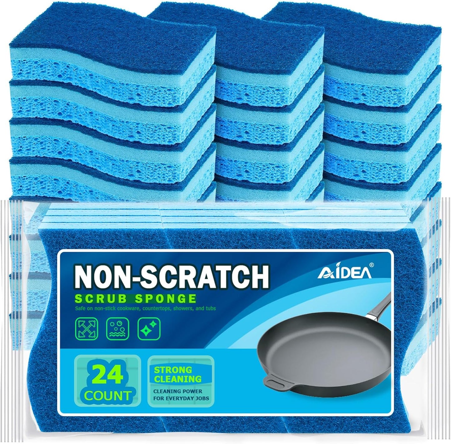 AIDEA Sponges Kitchen-24Count, Non-Scratch Scrub Sponge, Sponge for Dishes | Kitchen Sponges for Non-Stick Cookware, Cleans Fast Without Scratching, Cleaning Power for Kitchen, Bathroom, Household