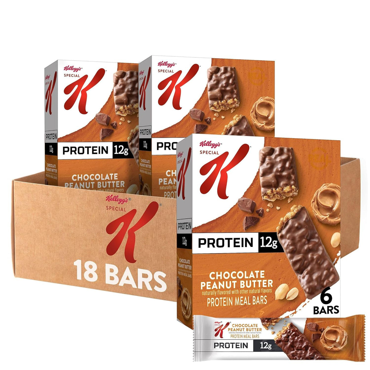 Special K Bar Protein Meal Bars, 12g Protein, Chocolate Peanut Butter, 3 Boxes 18 Bars