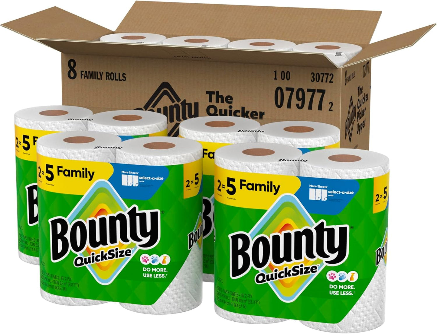 Bounty Quick Size Paper Towels, White, 8 Family Rolls