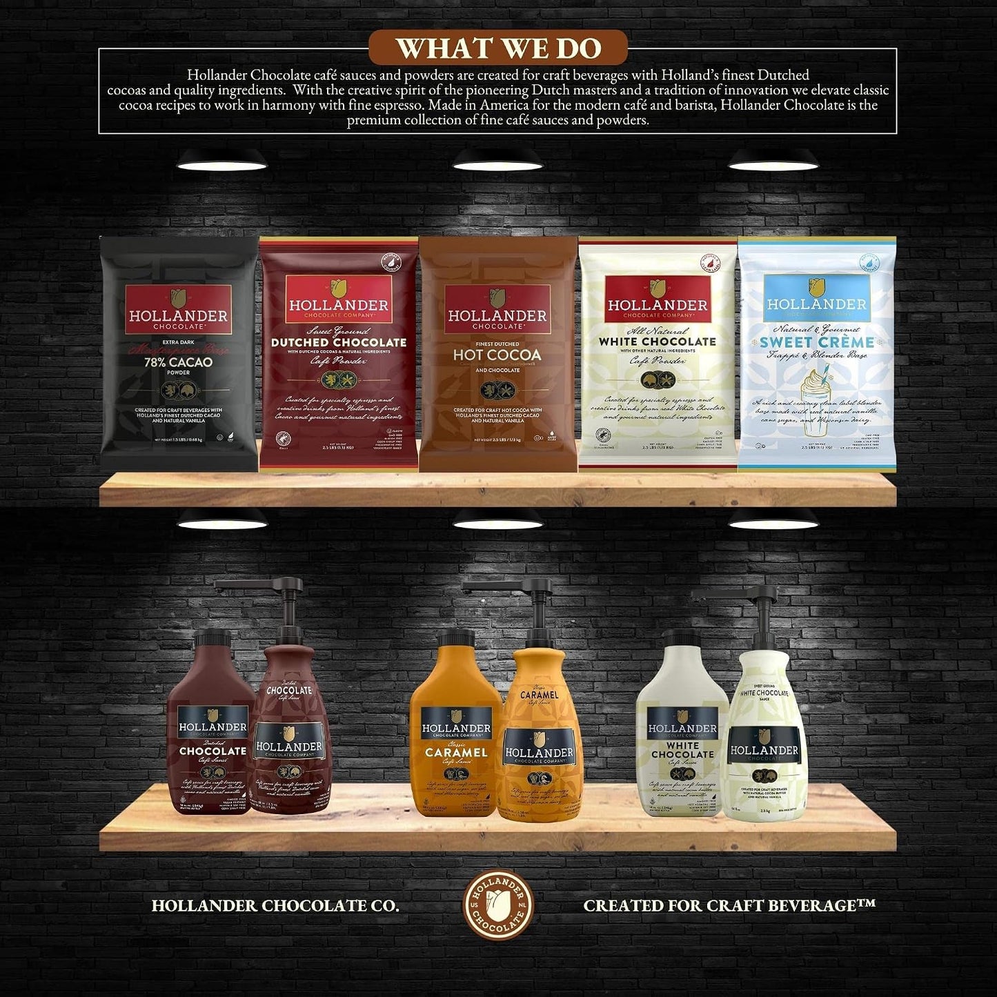 Dutched Chocolate Café Sauce™ by Hollander Chocolate Co. | Perfect for the Professional or Home Barista | Rainforest Alliance Certified | Net Wt. 89 oz (64 fl. Oz.) Large Bottle (PUMP Included)