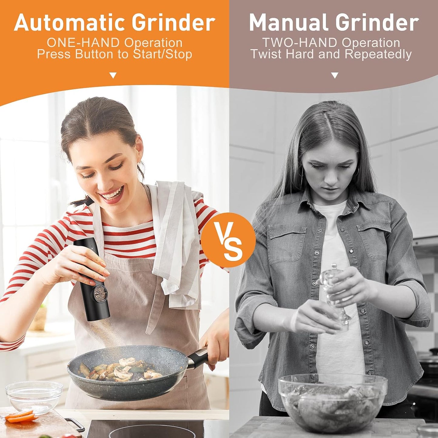 Electric Salt and Pepper Grinder Set, Rechargeable Automatic Salt and Pepper Shakers, Adjustable Coarseness Pepper Grinder with Led, Kitchen Appliances Gifts for Mom(Blackwhite)