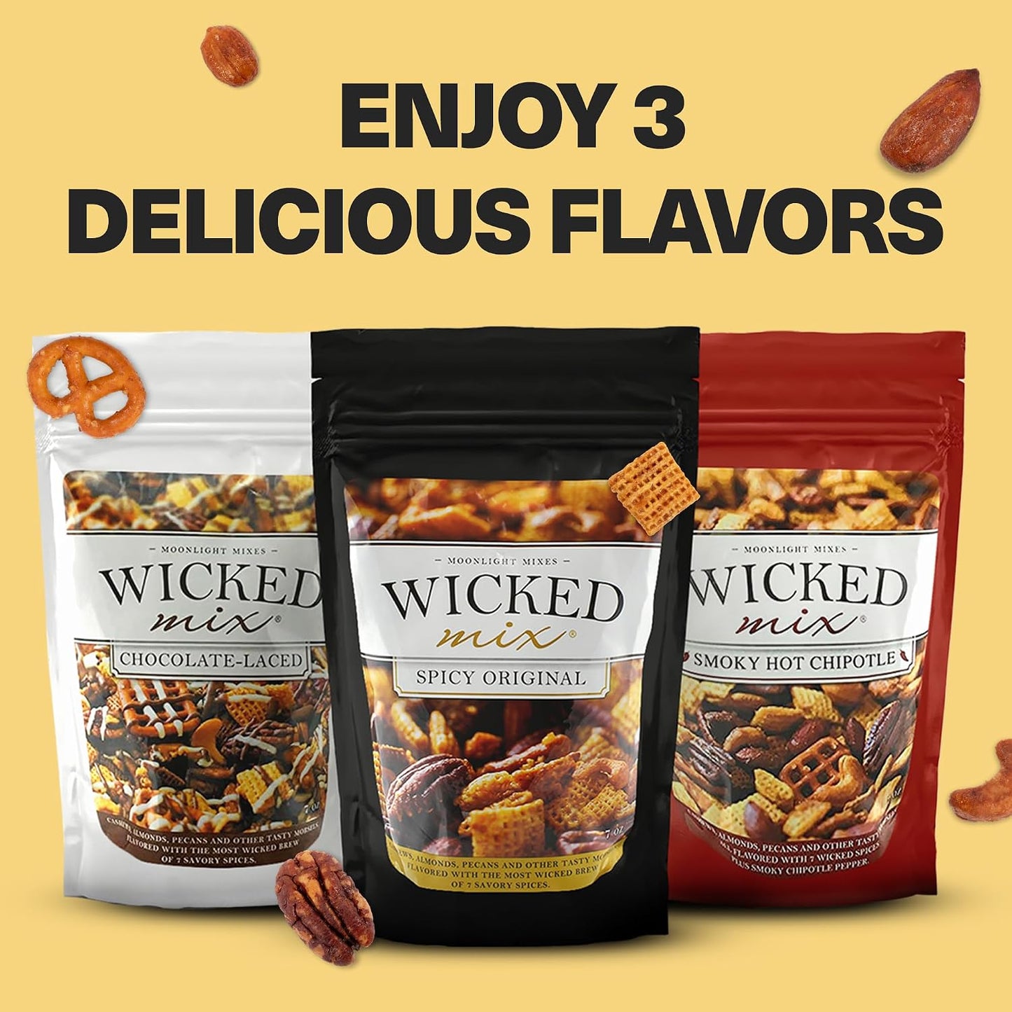 Wicked Mix Snack Mix with Mixed Nuts - Resealable Bag with Almonds, Cashews, Pretzels, Pecans