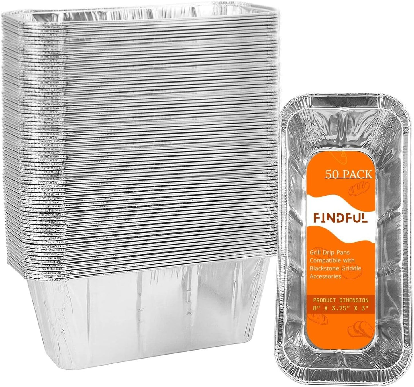 Findful 30-Pack Drip Pans Liners Compatible for Blackstone Griddle Accessories, Aluminum Foil Pan Disposable for 17" 22" 28" 36" Blackstone Griddle Drip Tray Holder Grill Rear Grease Catcher Cup