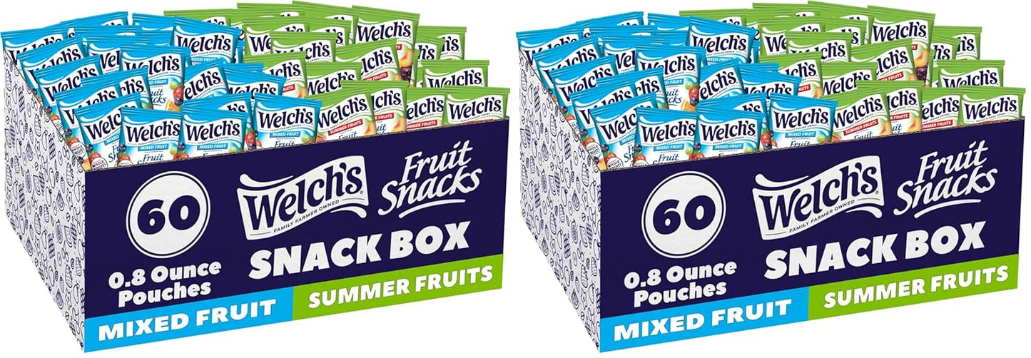 Welch's Fruit Snacks, Mixed Fruit & Summer Fruits Snack Box, Gluten Free, 60 Count