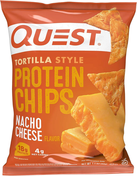 quest nutrition nacho cheese tortilla style protein chips with 18g protein 4g net carb low carb gluten free