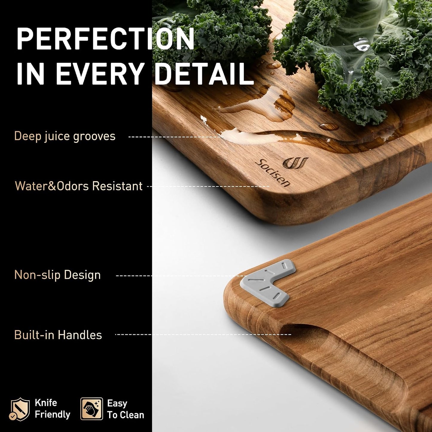 3 Pack Teak Wood Cutting Board Set for Kitchen Charcuterie Board Serving Heavy Duty Non Toxic Slip Over Sink Solid Thick Haus Wooden Chopping Board Large Big Small Meat Best Kitchen Mother Gift
