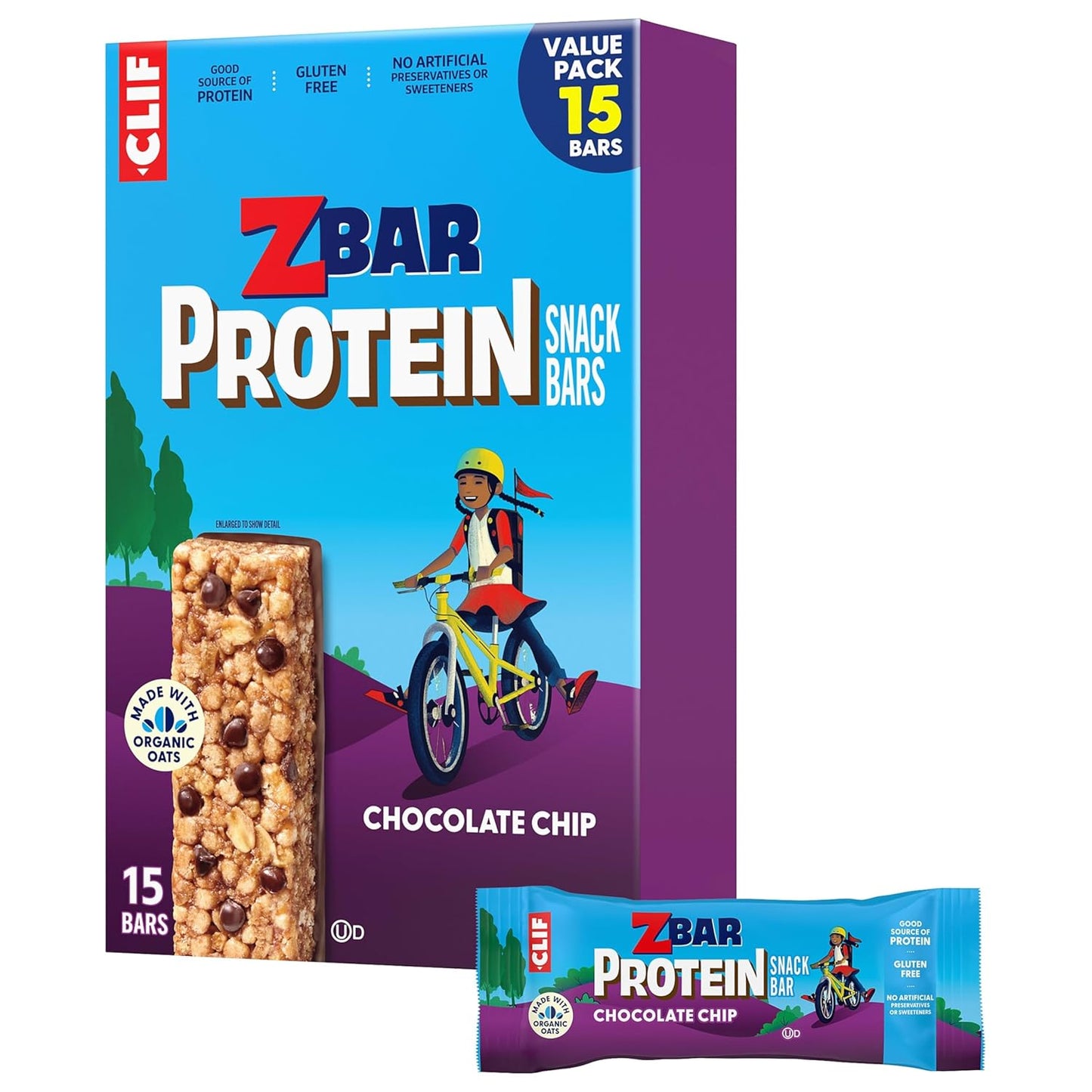 Zbar Protein Chocolate Chip Crispy Snack Bars Made with Organic Oats Non-GMO Gluten Free