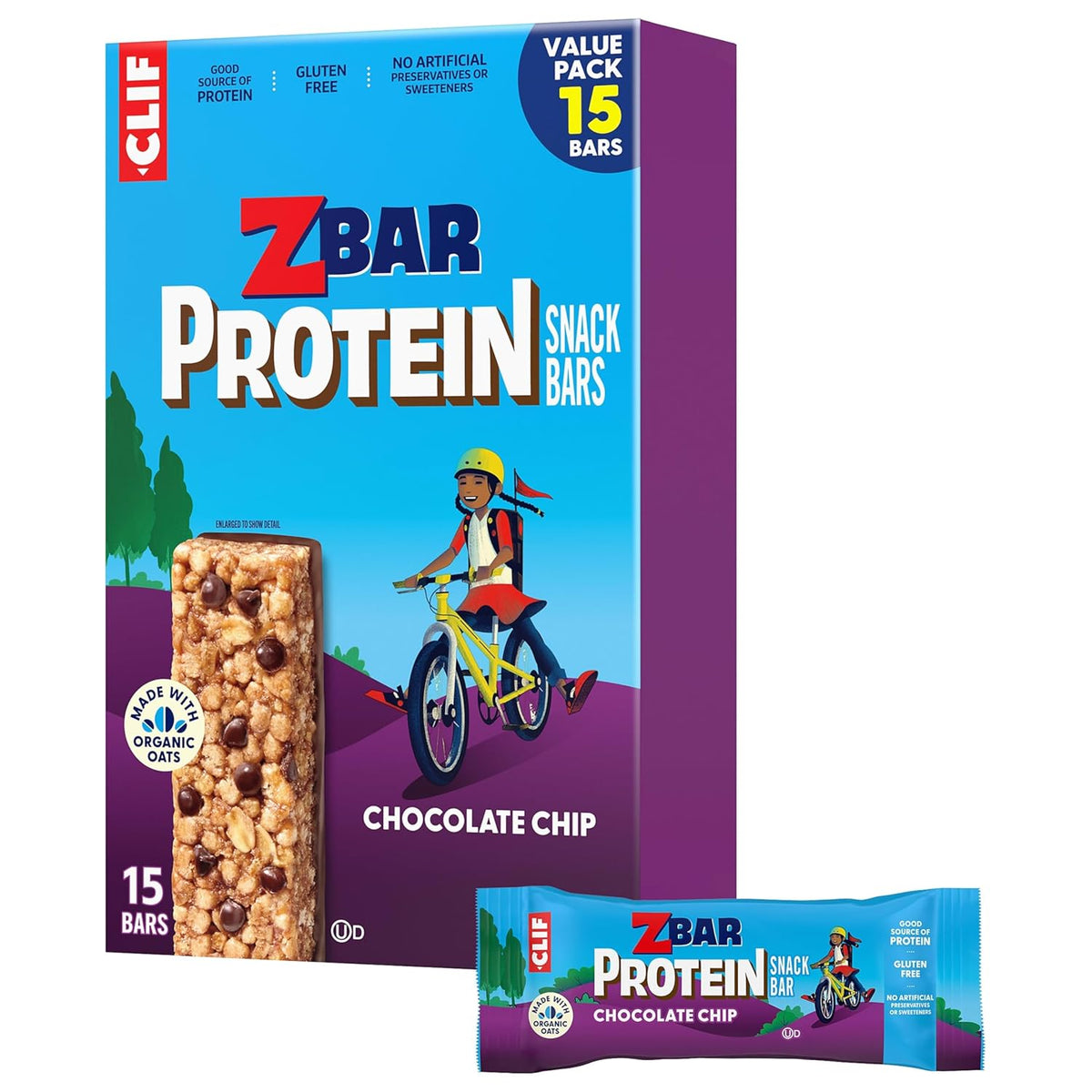 Zbar Protein Chocolate Chip Crispy Snack Bars Made with Organic Oats Non-GMO Gluten Free