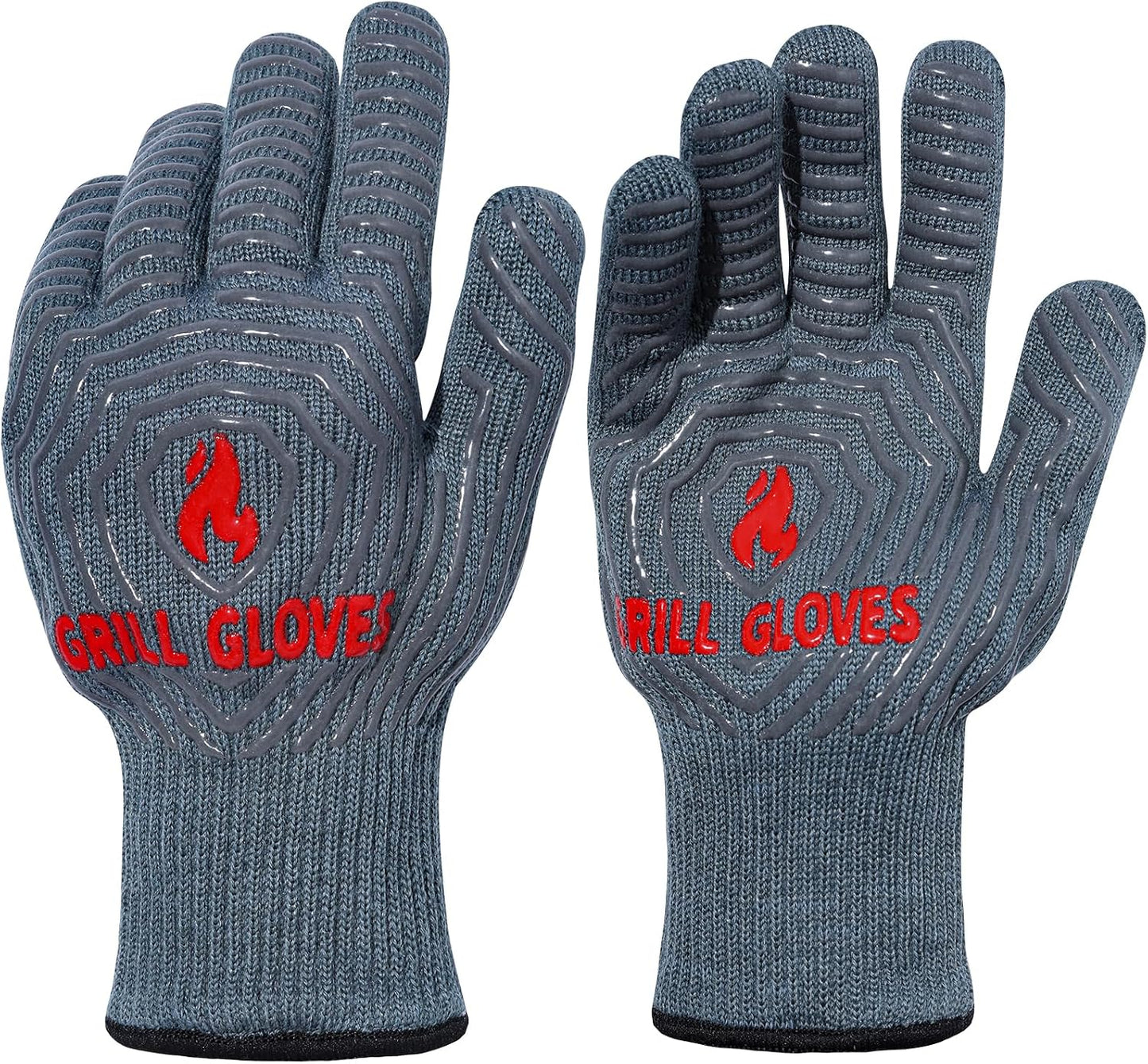 QUWIN BBQ Gloves, 1472°F Heat Resistant Grilling Gloves Silicone Non-Slip Oven Mitts, Kitchen Gloves for BBQ, Grilling, Cooking, Baking(One Size Fits Most, Black)- 1 Pair
