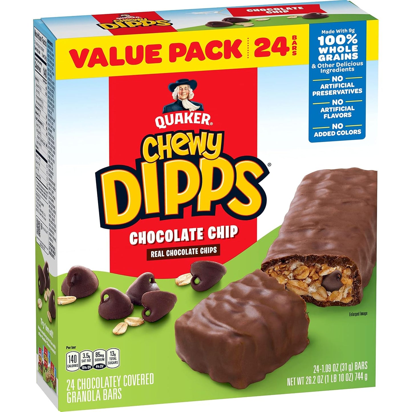 Quaker Chewy Dipps Granola Bars Chocolate Chip, 14 Count, 1.09 oz Each