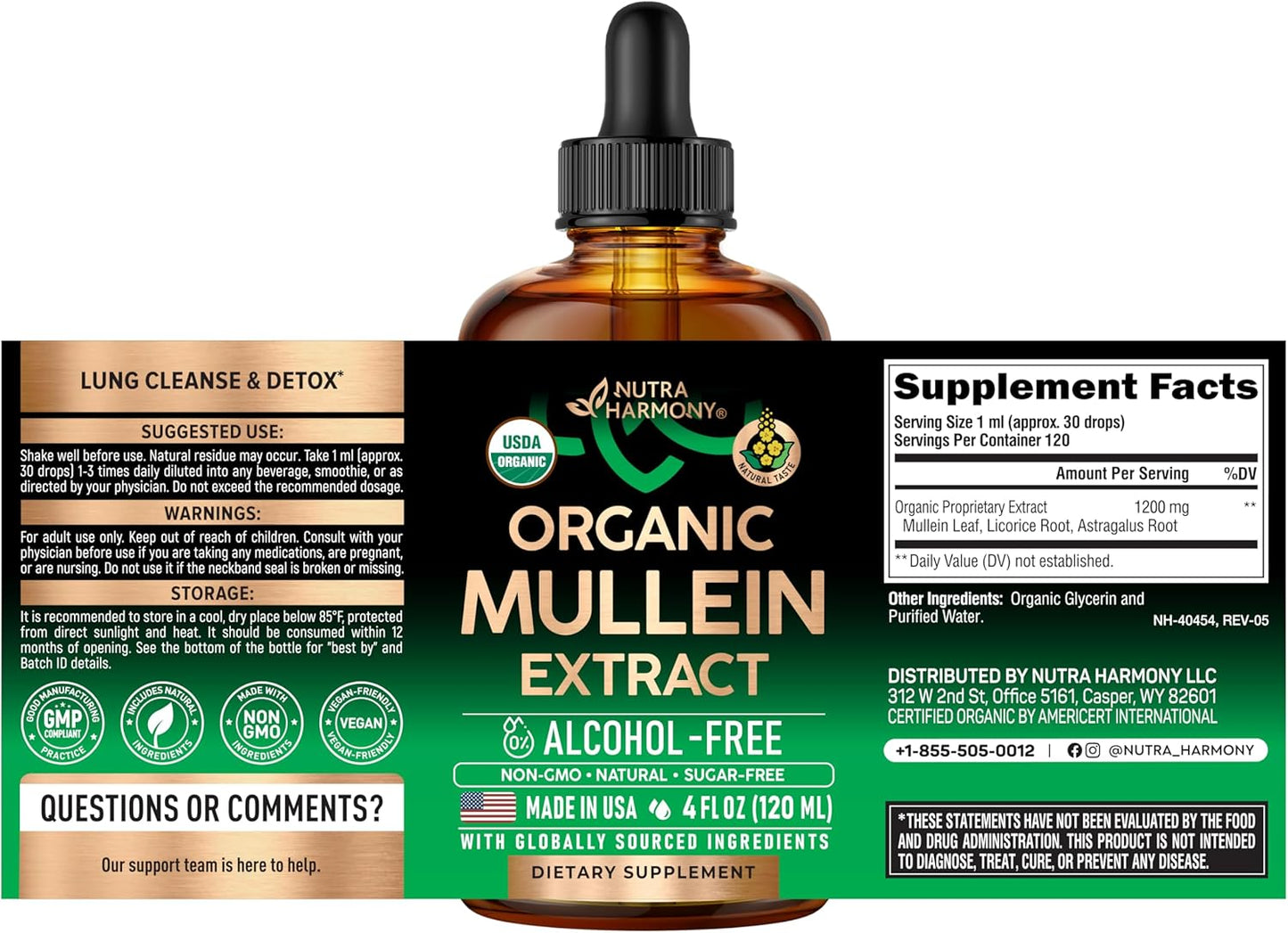 Mullein Drops for Lungs - USDA Organic Liquid - Mullein Leaf Extract Supplement - for Women & Men - Lung & Bronchial Cleanse for Smokers - Respiratory Health Support - As Tincture, Tea, Pills - 4 oz