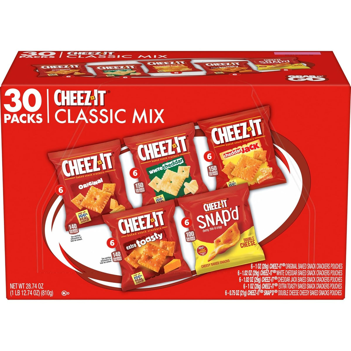 Cheez-It Cheese Crackers Variety Pack 30 Packs 28.74oz Box