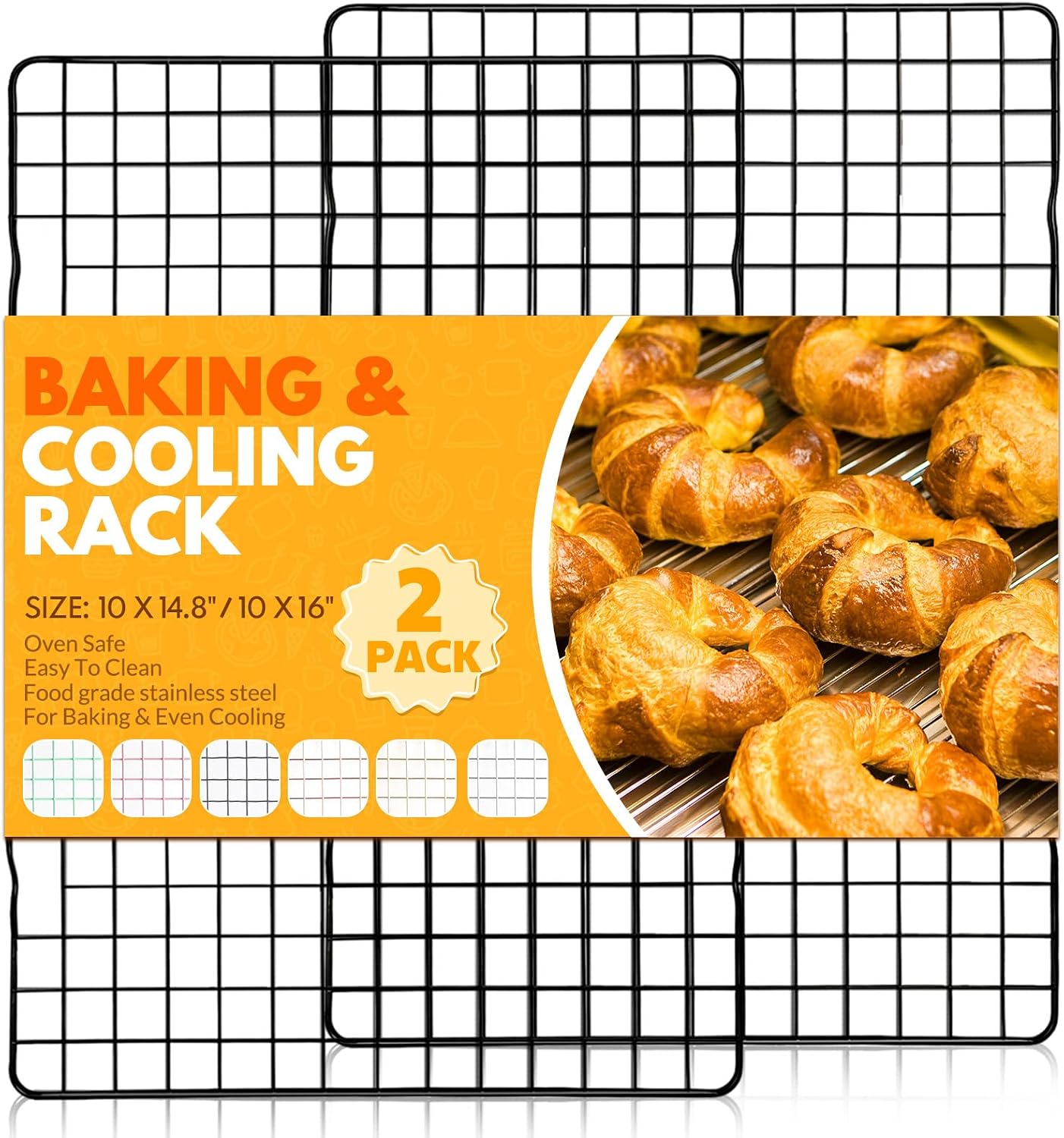 2 PCS Cooling Racks for Cooking and Baking, 15x10 Inches Stainless Steel Cooling Rack, Sheet Pan with Wire Rack for Baking Sheet, Bacon Rack Oven Safe Fits Jelly Roll Sheet Pan