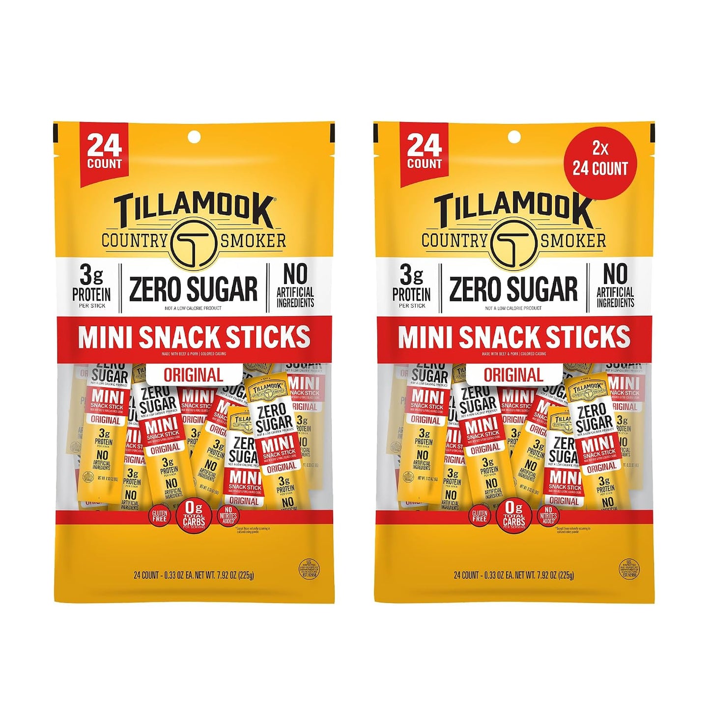Tillamook Country Smoker Zero Sugar Teriyaki Mini Smoked Sausages, 48 Count, Individually Wrapped Beef Sticks