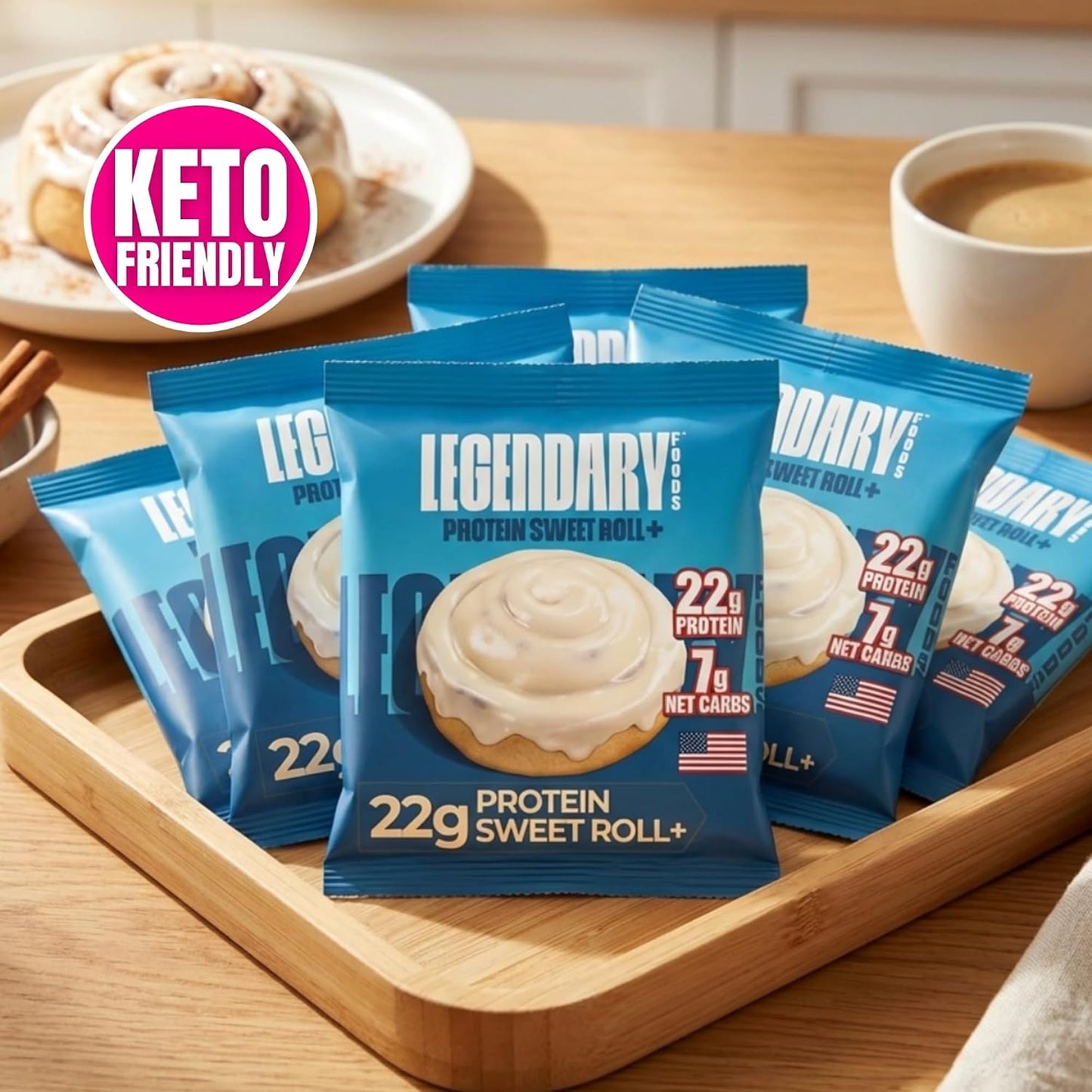 Legendary Foods Cinnamon Roll Protein Bars - Gluten-Free, Low Carb, 10-Pack